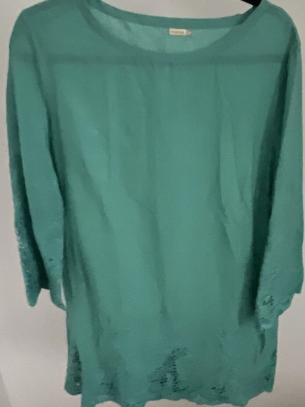 Matta NY XL Aqua Embroidered Tunic Blouse Boho Scalloped Lace Hem Cotton
